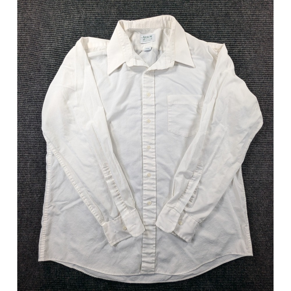 Arrow Bradstreet Dress Shirt Mens 17 White Cotton Button Up Formal Business